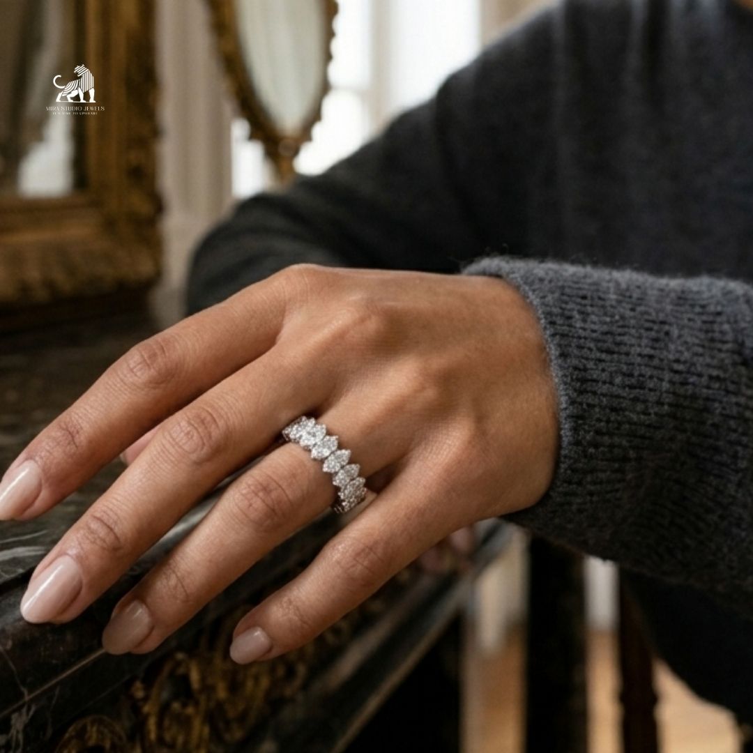 Marquise Diamond Eternity Ring worn on a hand