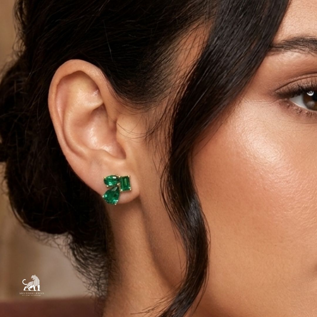 Emerald Multi-Cut Gemstone Statement Earrings