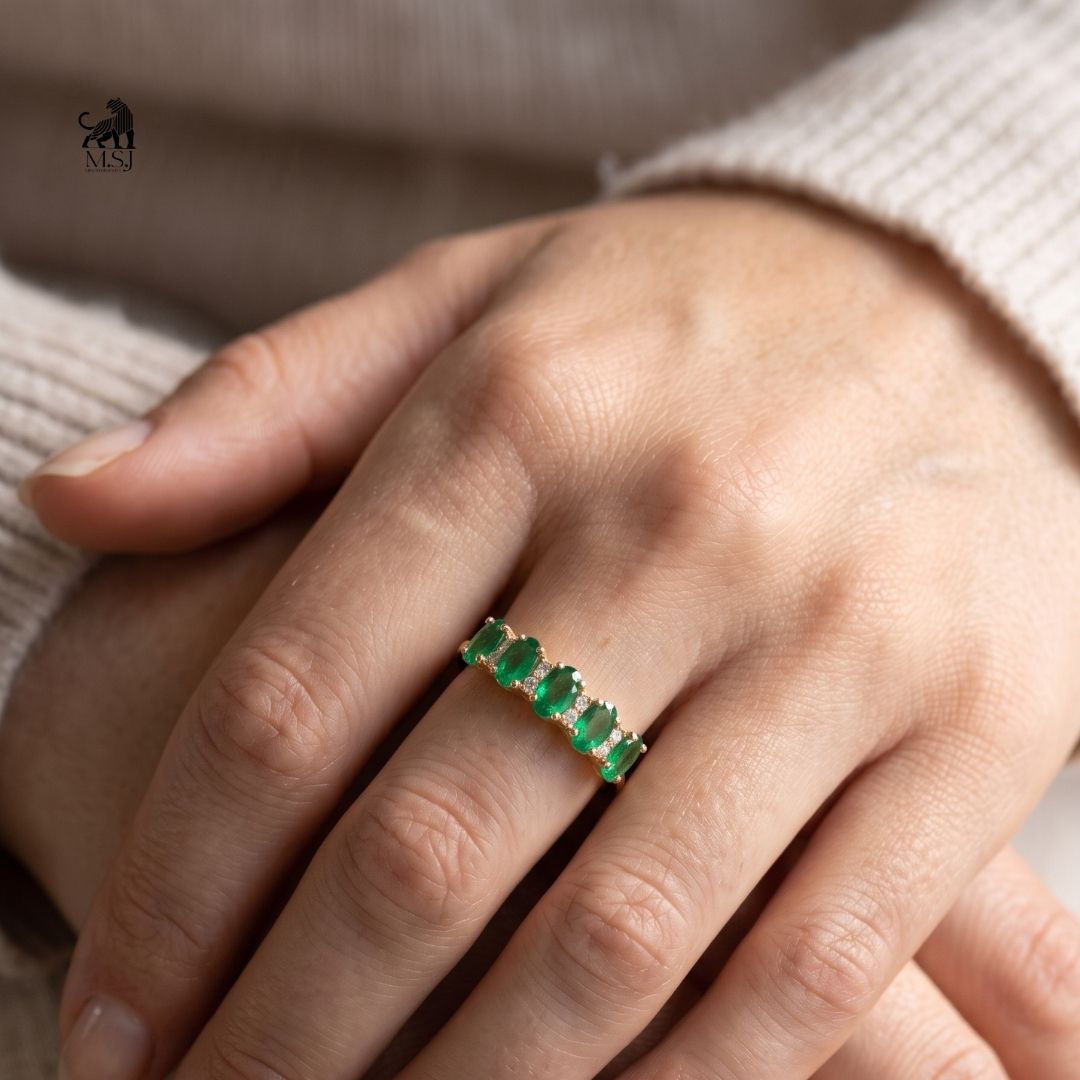 Emerald Oval Multi-Stone Gemstone Ring