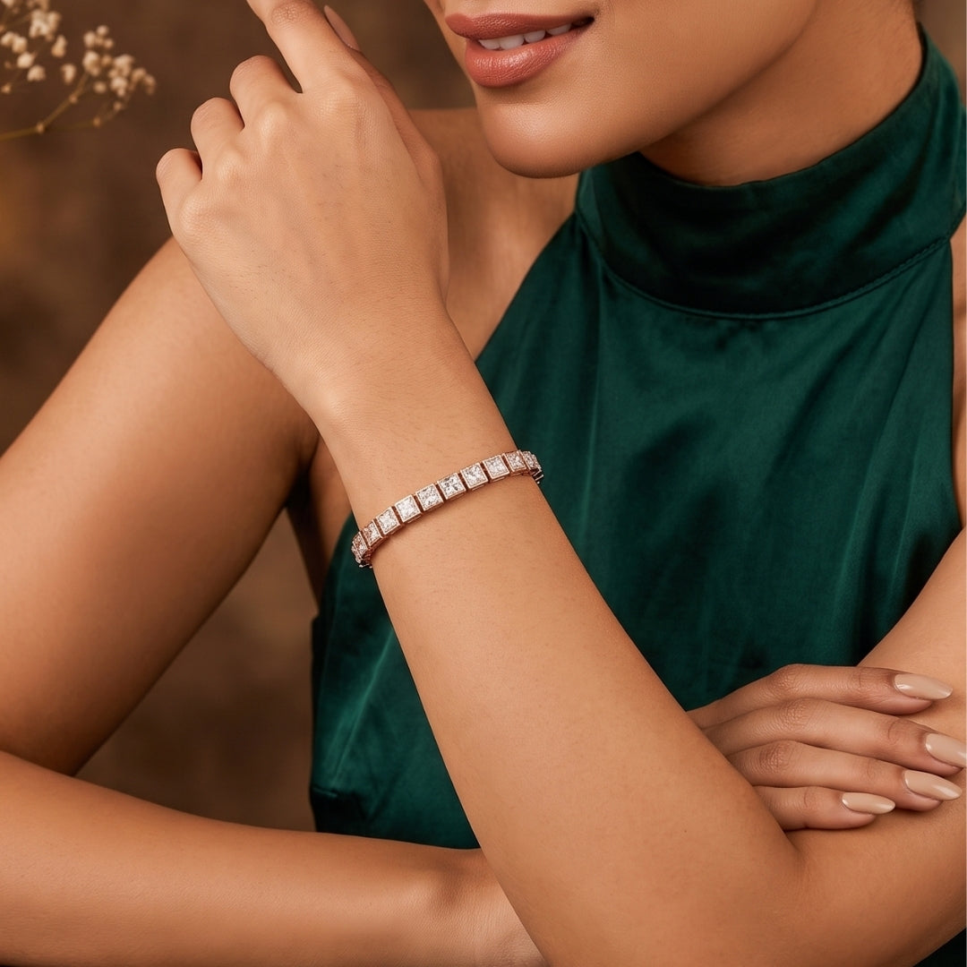 Aureon Princess Cut Diamond Tennis Bracelet worn on a wrist