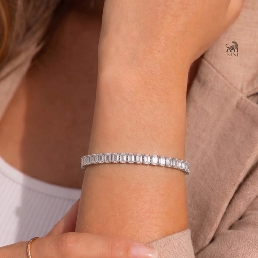 Architectural Emerald-Cut Diamond Bracelet worn on a wrist