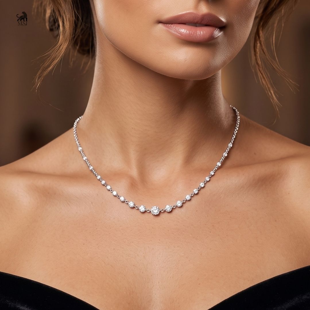 Seraphina Diamond Station Necklace worn around the neck