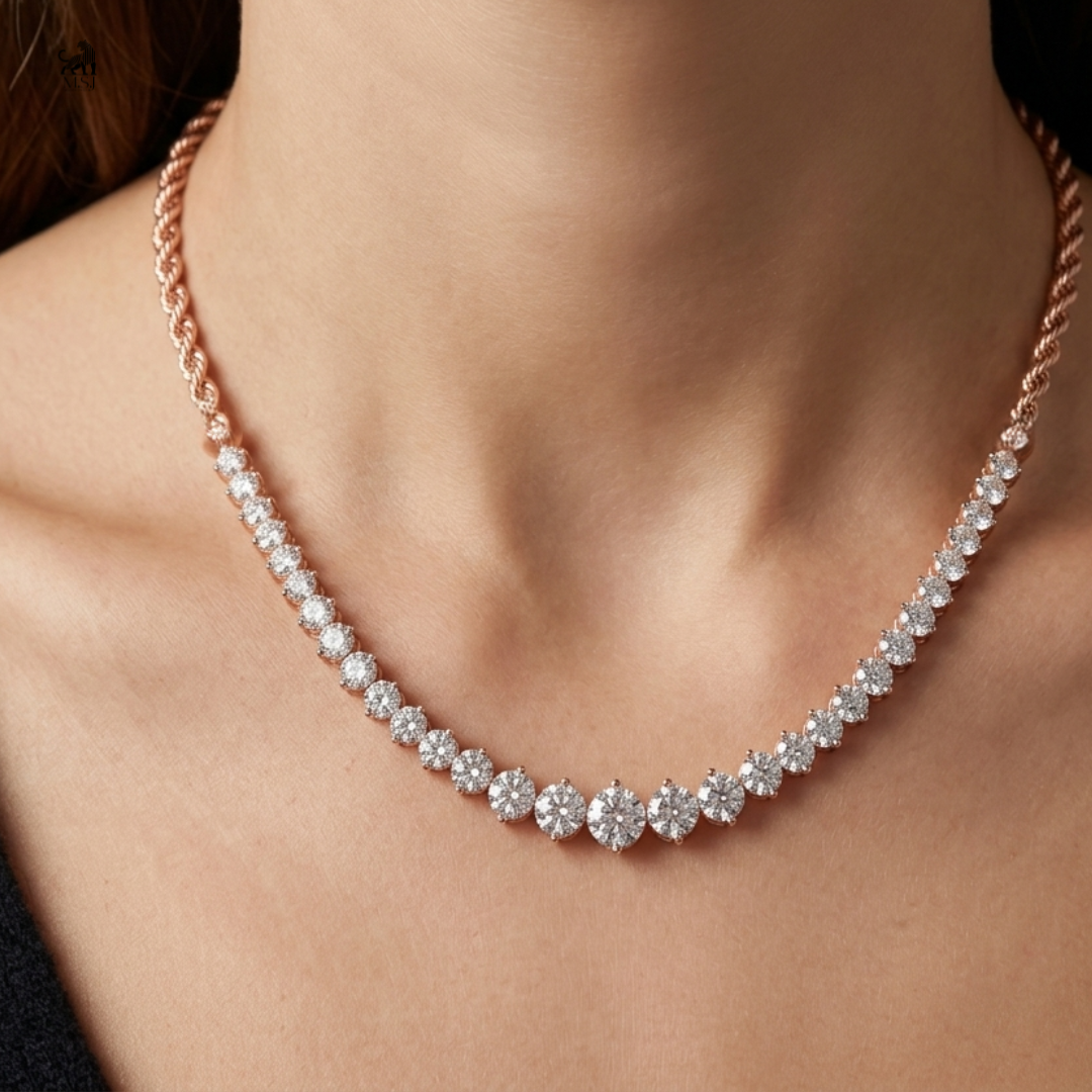 Radiant Rope Diamond Necklace worn around the neck