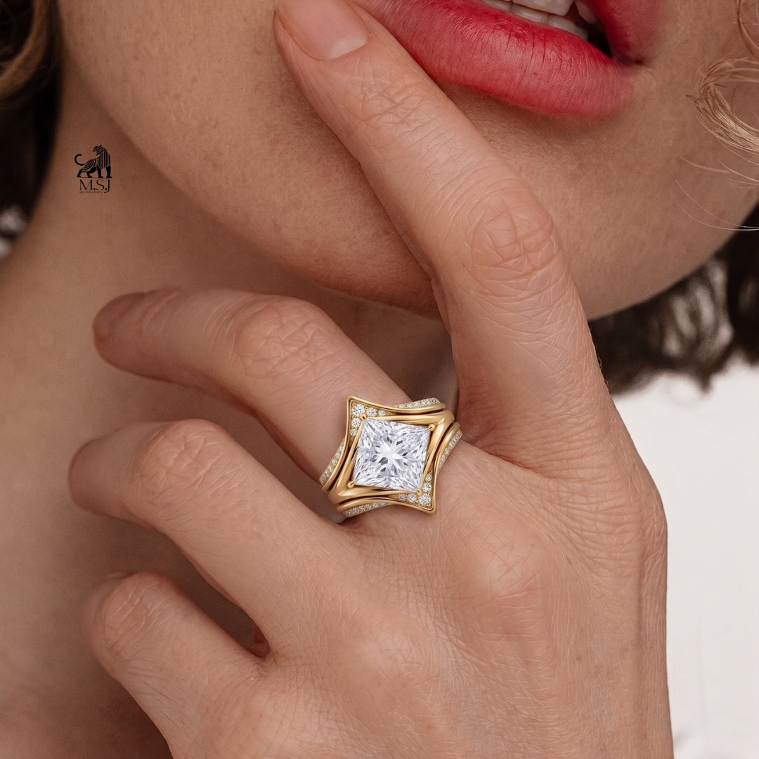 Celestia Princess-Cut Diamond Statement Ring Set