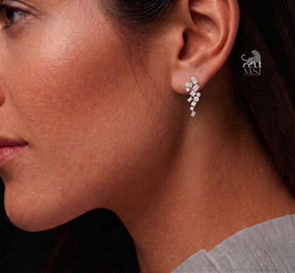 Celestial Geometric Diamond Ear Climbers