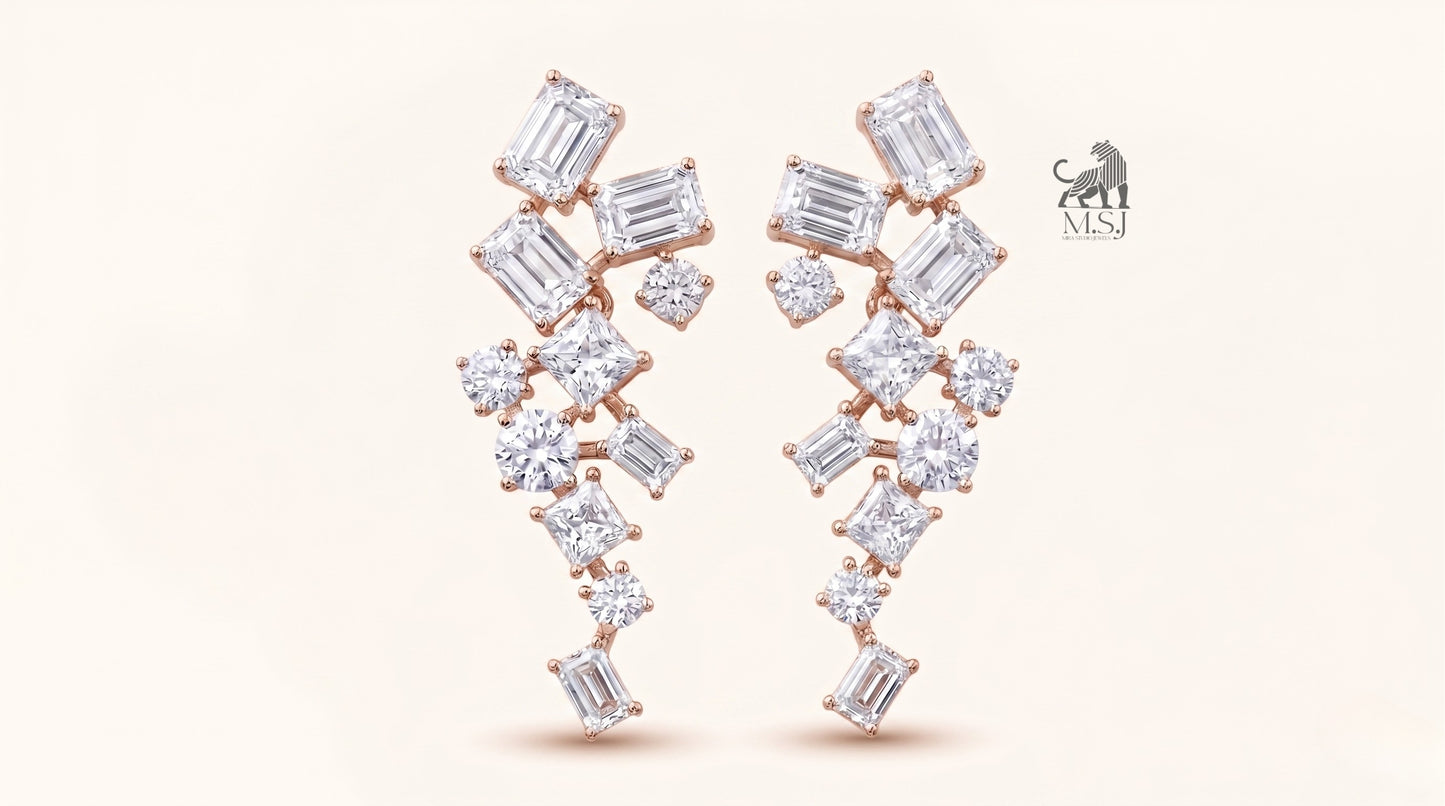 Celestial Geometric Diamond Ear Climbers