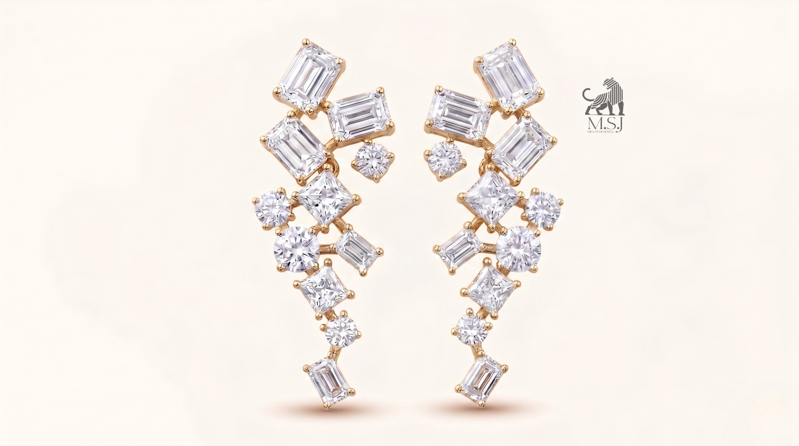 Celestial Geometric Diamond Ear Climbers
