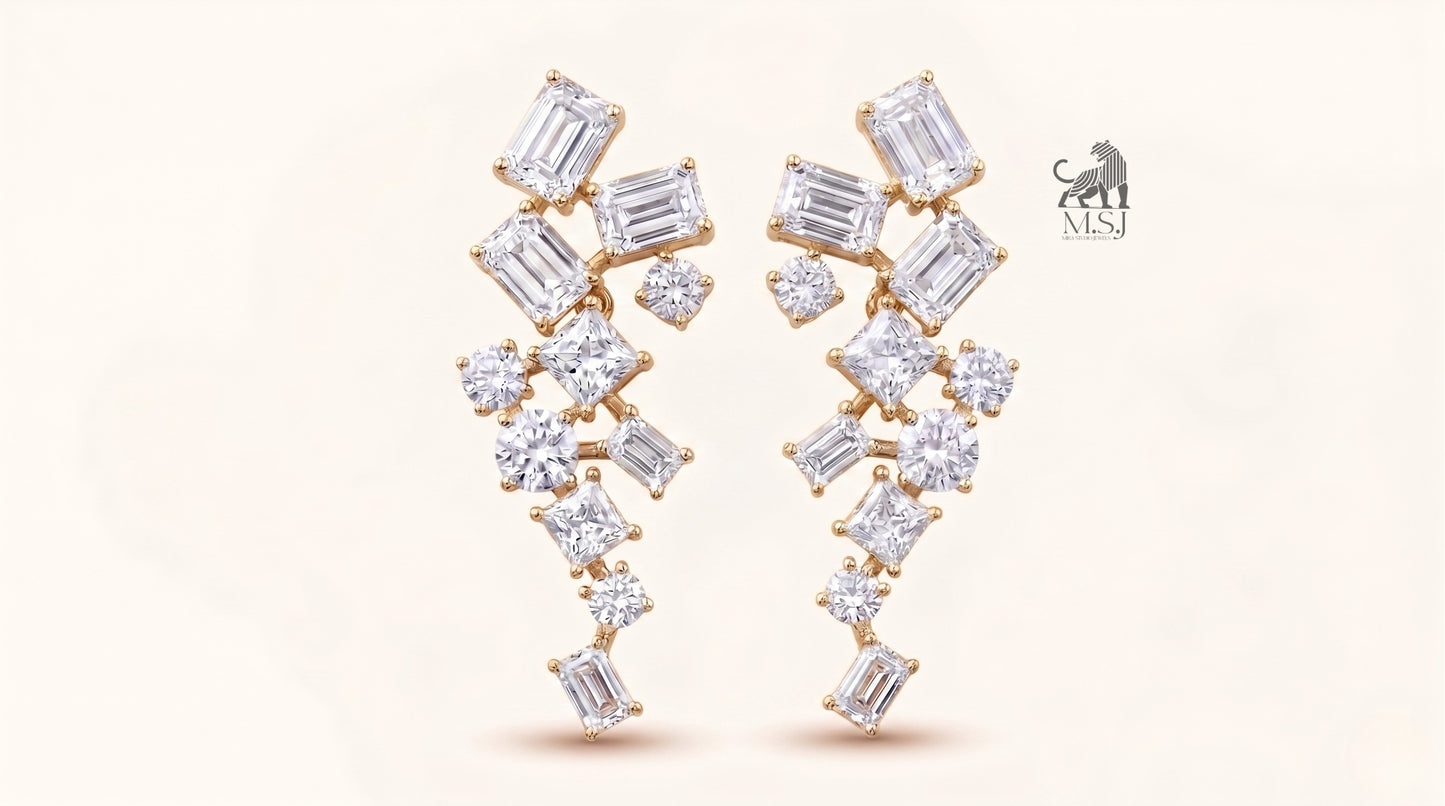 Celestial Geometric Diamond Ear Climbers