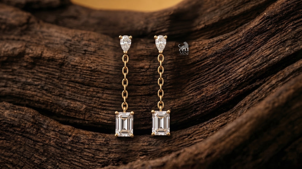 Emerald Drop Chain Diamond Earrings