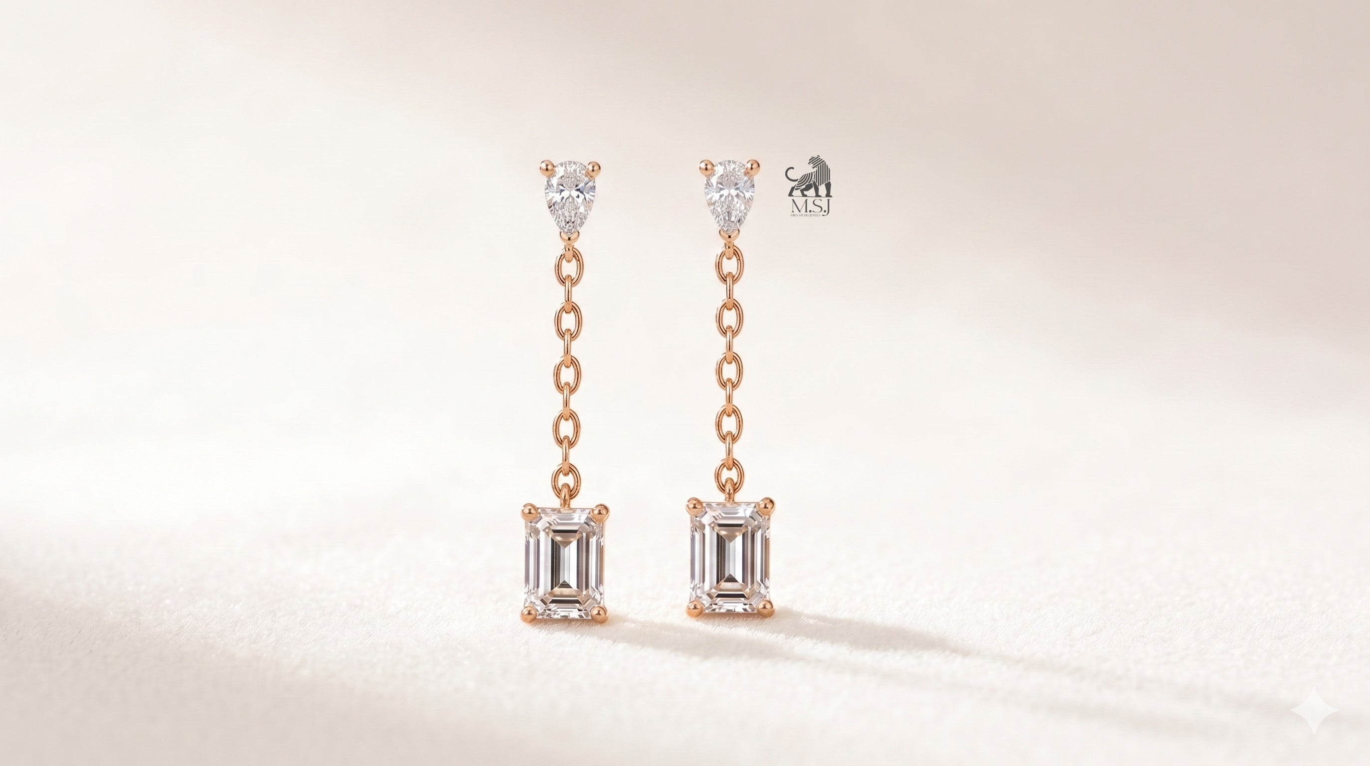 Emerald Drop Chain Diamond Earrings
