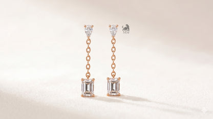 Emerald Drop Chain Diamond Earrings