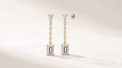 Emerald Drop Chain Diamond Earrings