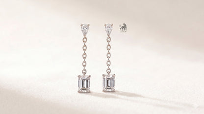 Emerald Drop Chain Diamond Earrings