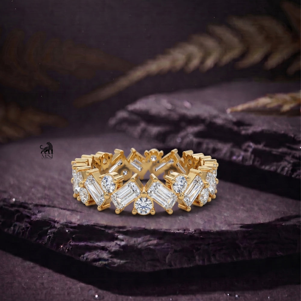 Alternating Round & Baguette Zig-Zag Eternity Band