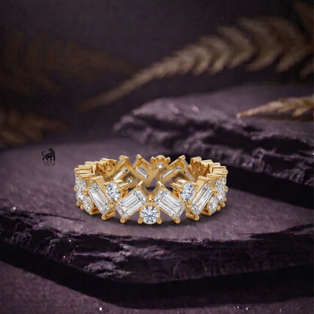 Alternating Round & Baguette Zig-Zag Eternity Band