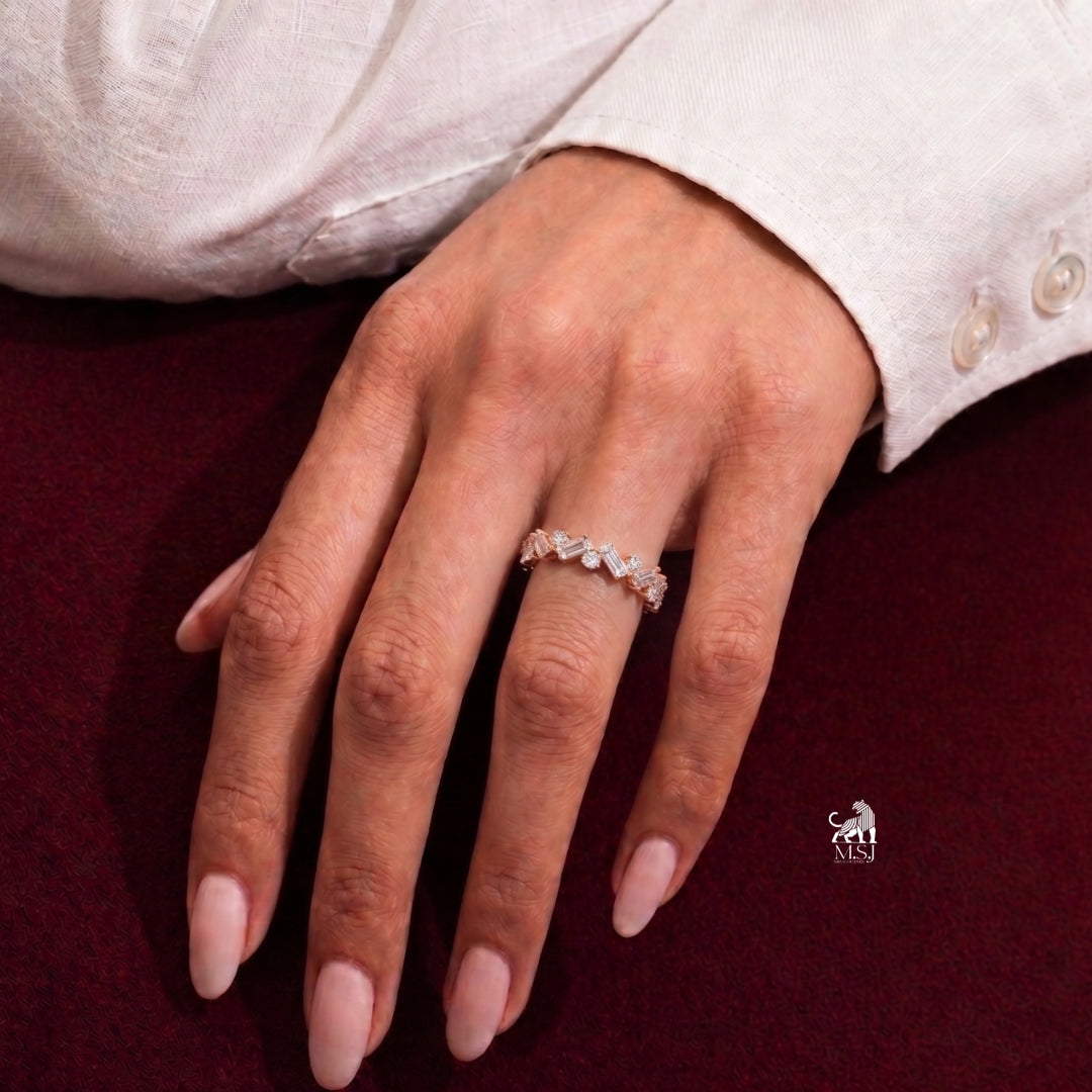 Alternating Round & Baguette Zig-Zag Eternity Band