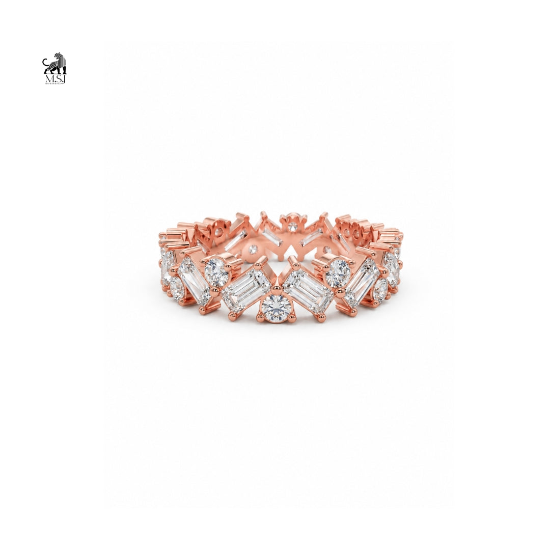 Alternating Round & Baguette Zig-Zag Eternity Band