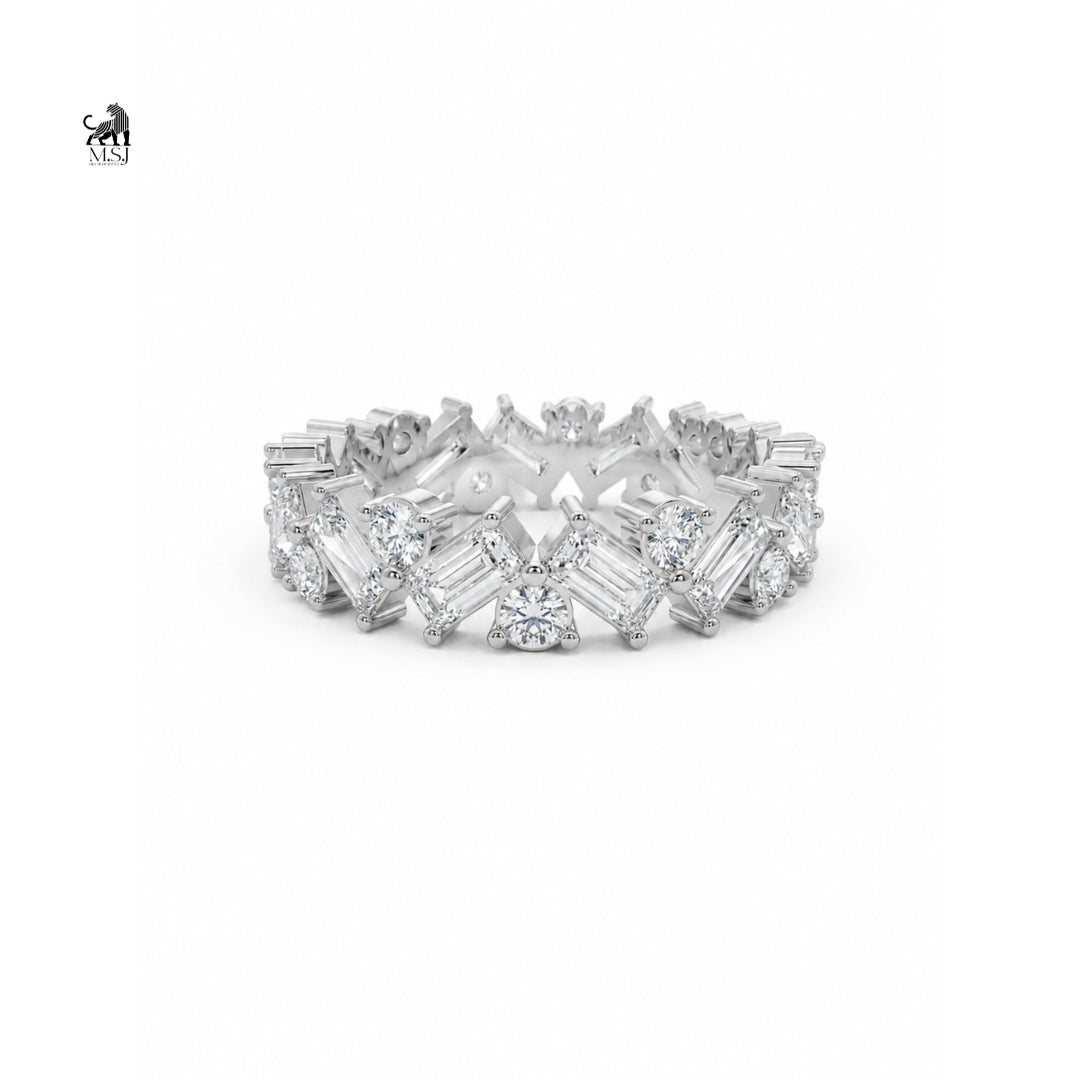 Alternating Round & Baguette Zig-Zag Eternity Band