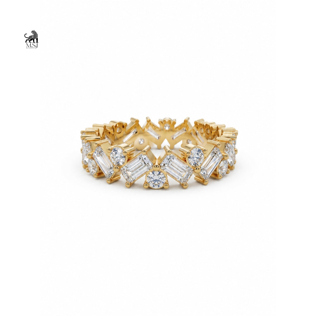 Alternating Round & Baguette Zig-Zag Eternity Band