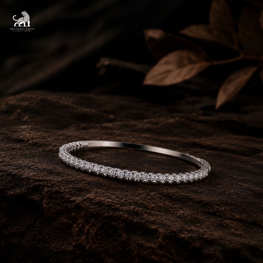Aurelia Diamond Half-Set Bangle - lab-grown diamond bracelet, styled product photo