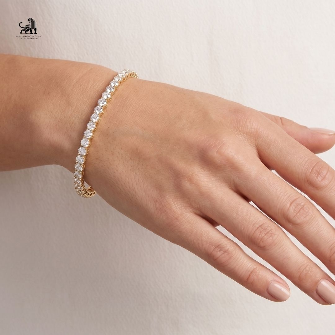 Aurelia Diamond Half-Set Bangle worn on a wrist