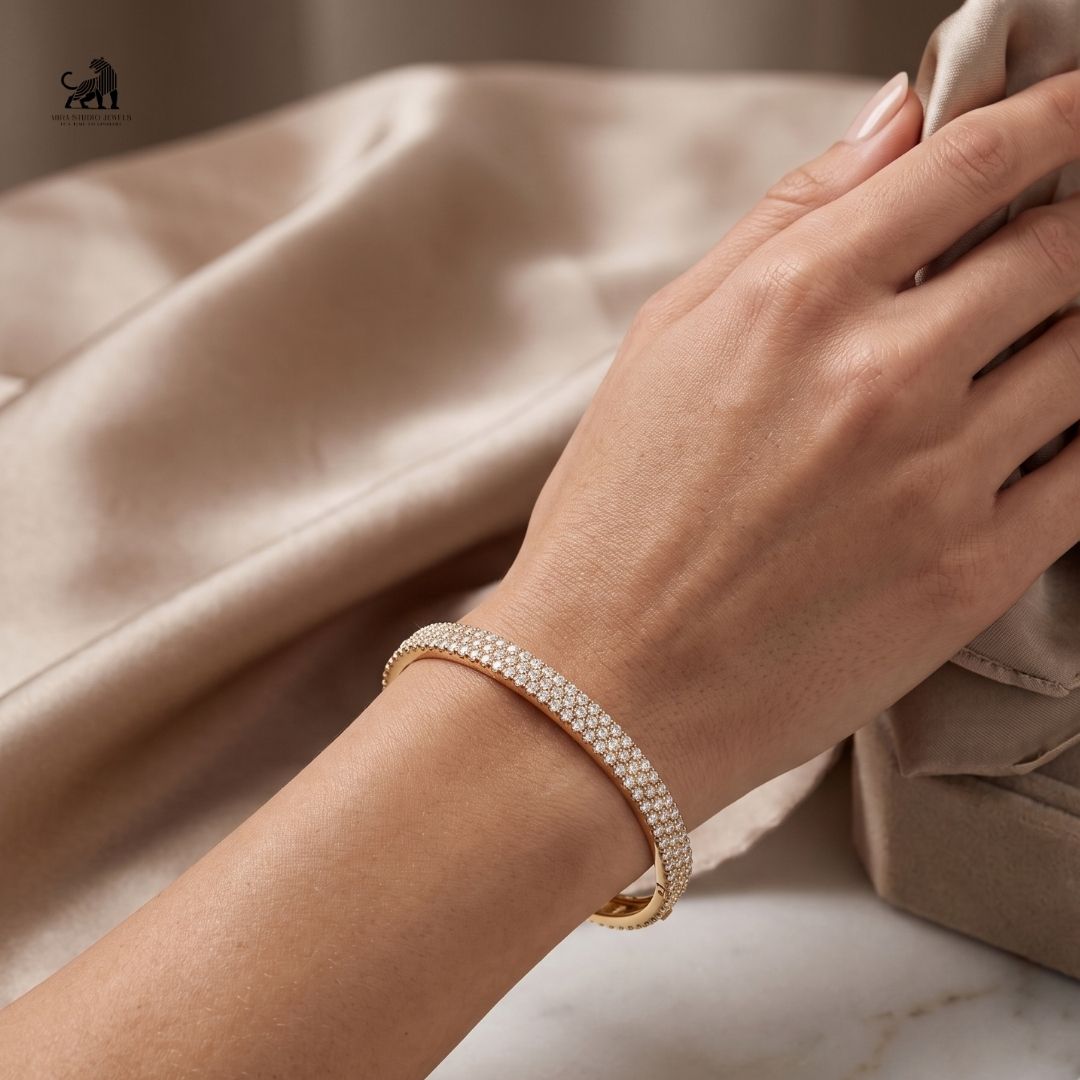 Celestia Three-Row Diamond Bangle worn on a wrist