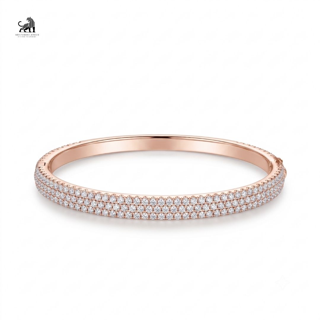 Celestia Three-Row Diamond Bangle in rose gold