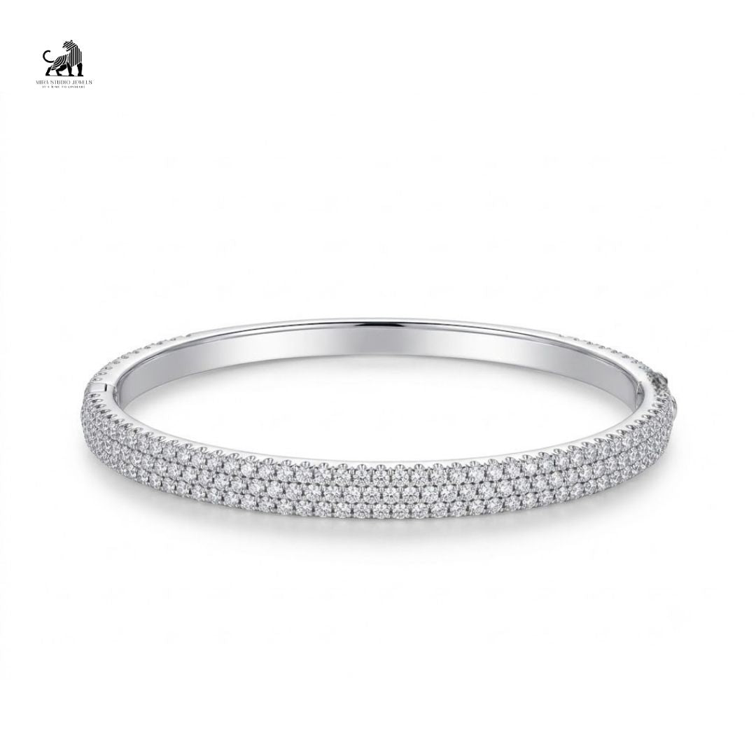 Celestia Three-Row Diamond Bangle in white gold