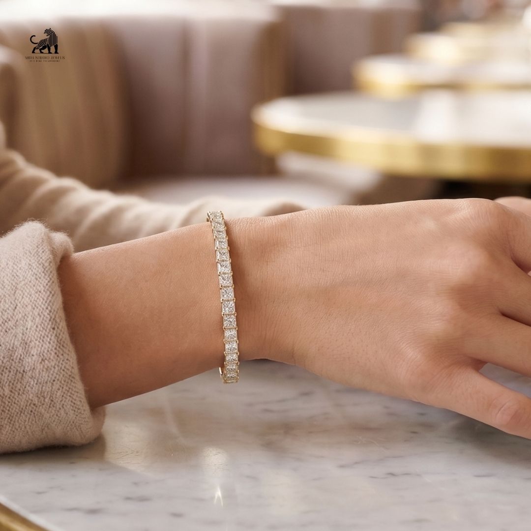 Celeste Princess-Cut Diamond Bangle worn on a wrist
