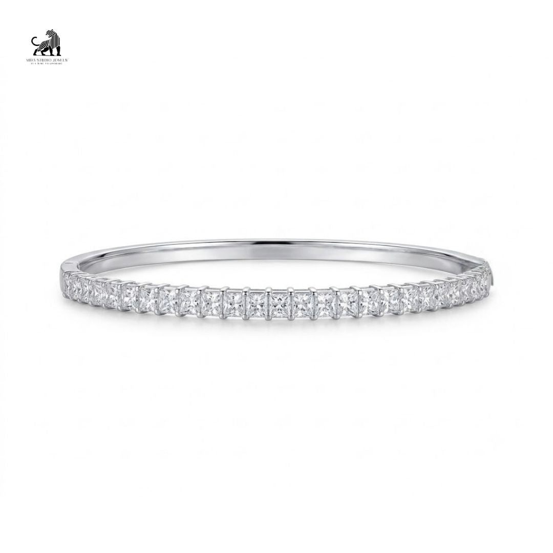 Celeste Princess-Cut Diamond Bangle in white gold
