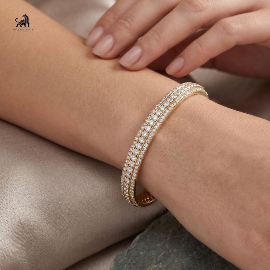 Aurelia Triple-Row Diamond Bangle worn on a wrist