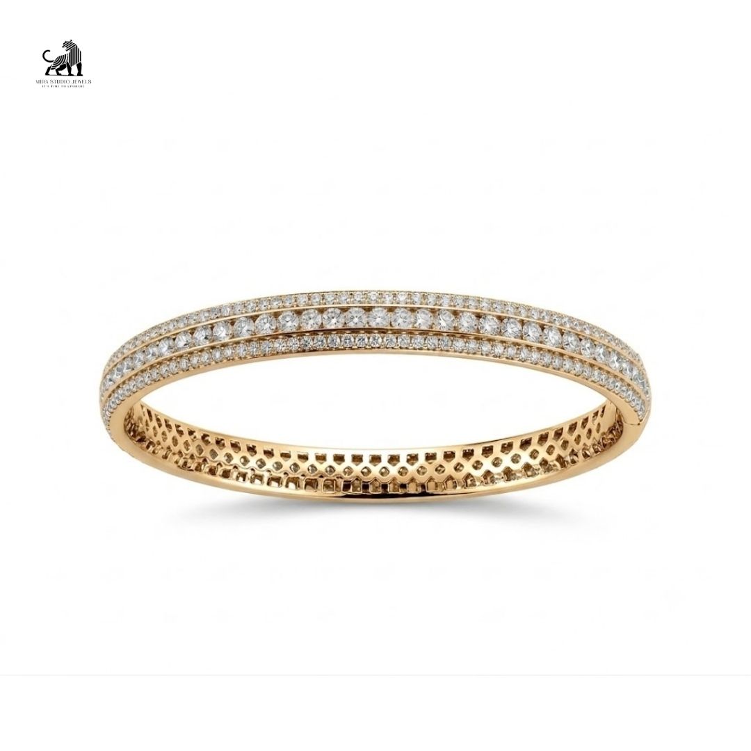 Aurelia Triple-Row Diamond Bangle in yellow gold