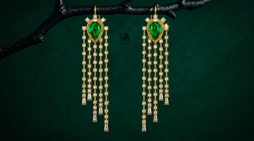 Emerald Pear-Cut Diamond Fringe Drop Earrings