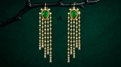 Emerald Pear-Cut Diamond Fringe Drop Earrings