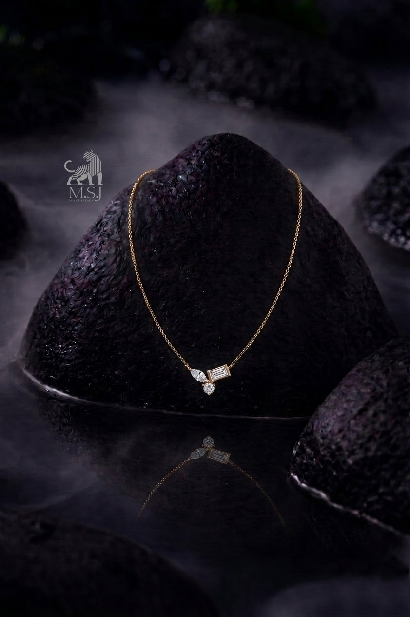 The Elara Three-Stone Diamond Necklace - lab-grown diamond necklace, styled product photo