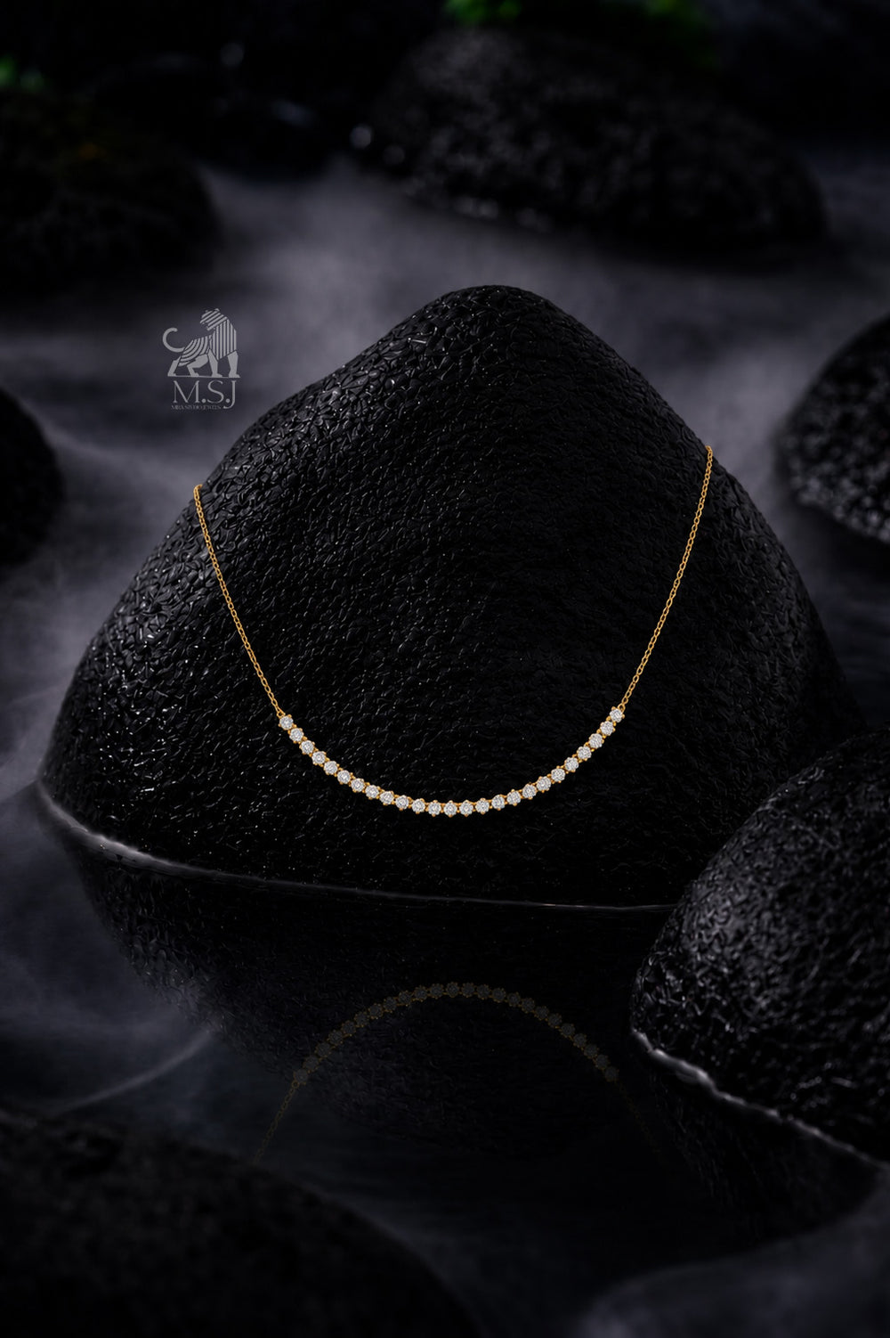 Curved Diamond Bar Necklace
