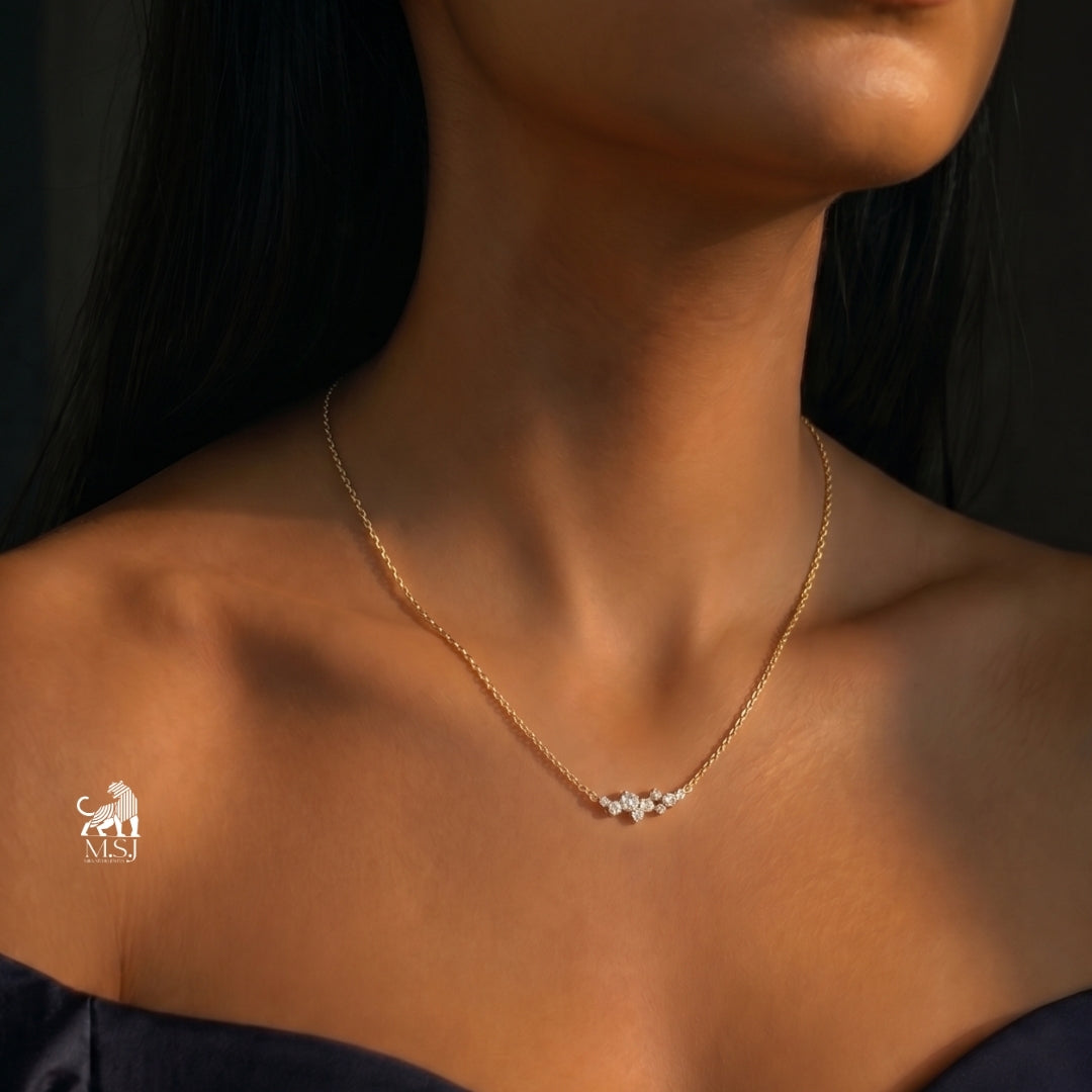 Celestia Diamond Cluster Bar Necklace