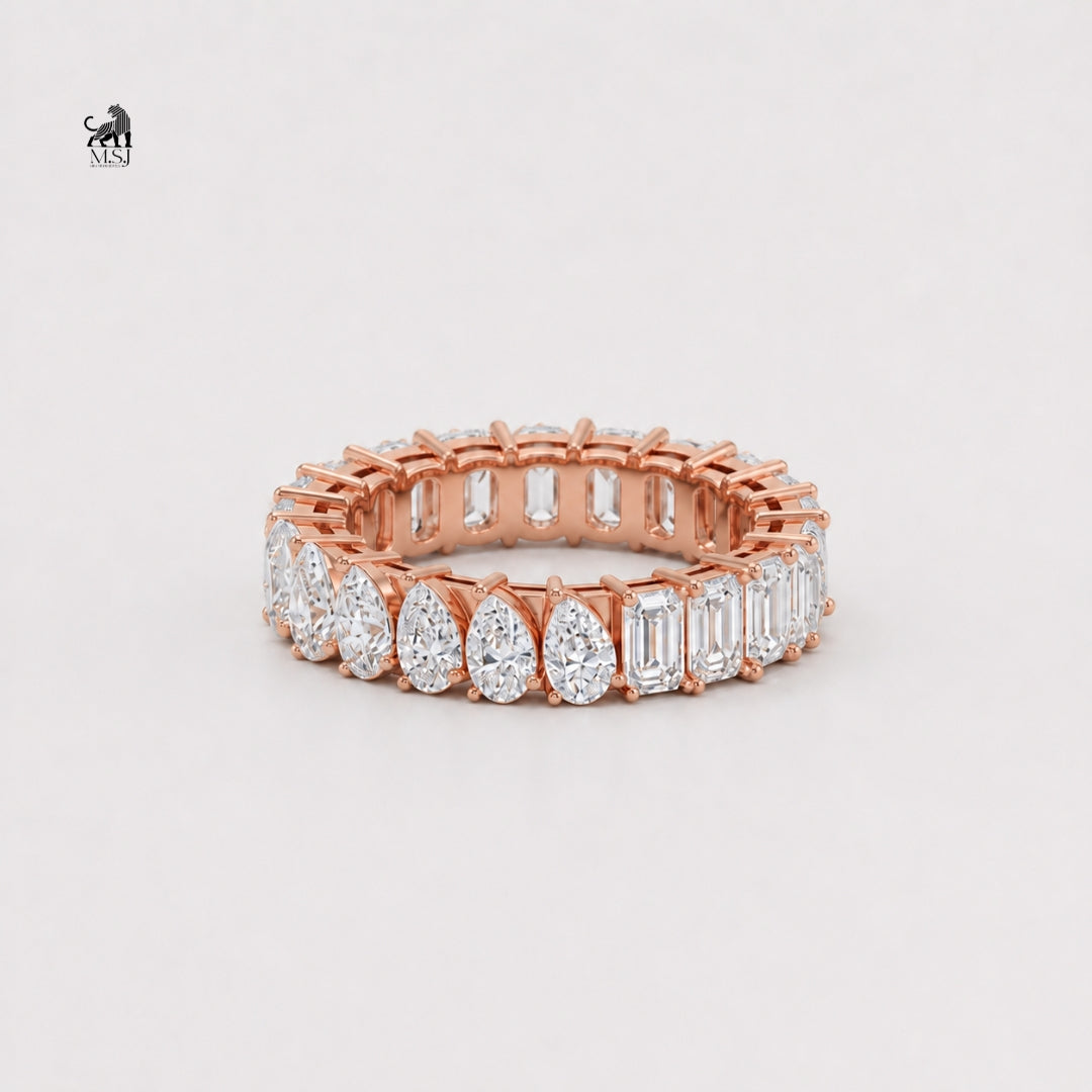 Duo-Cut Pear & Emerald Eternity Band