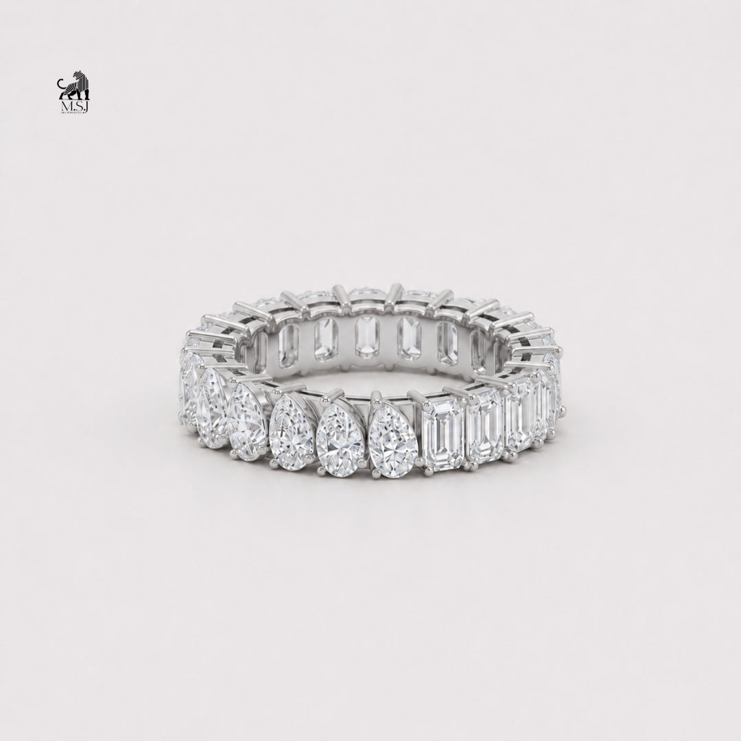 Duo-Cut Pear & Emerald Eternity Band
