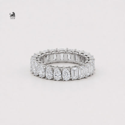 Duo-Cut Pear & Emerald Eternity Band