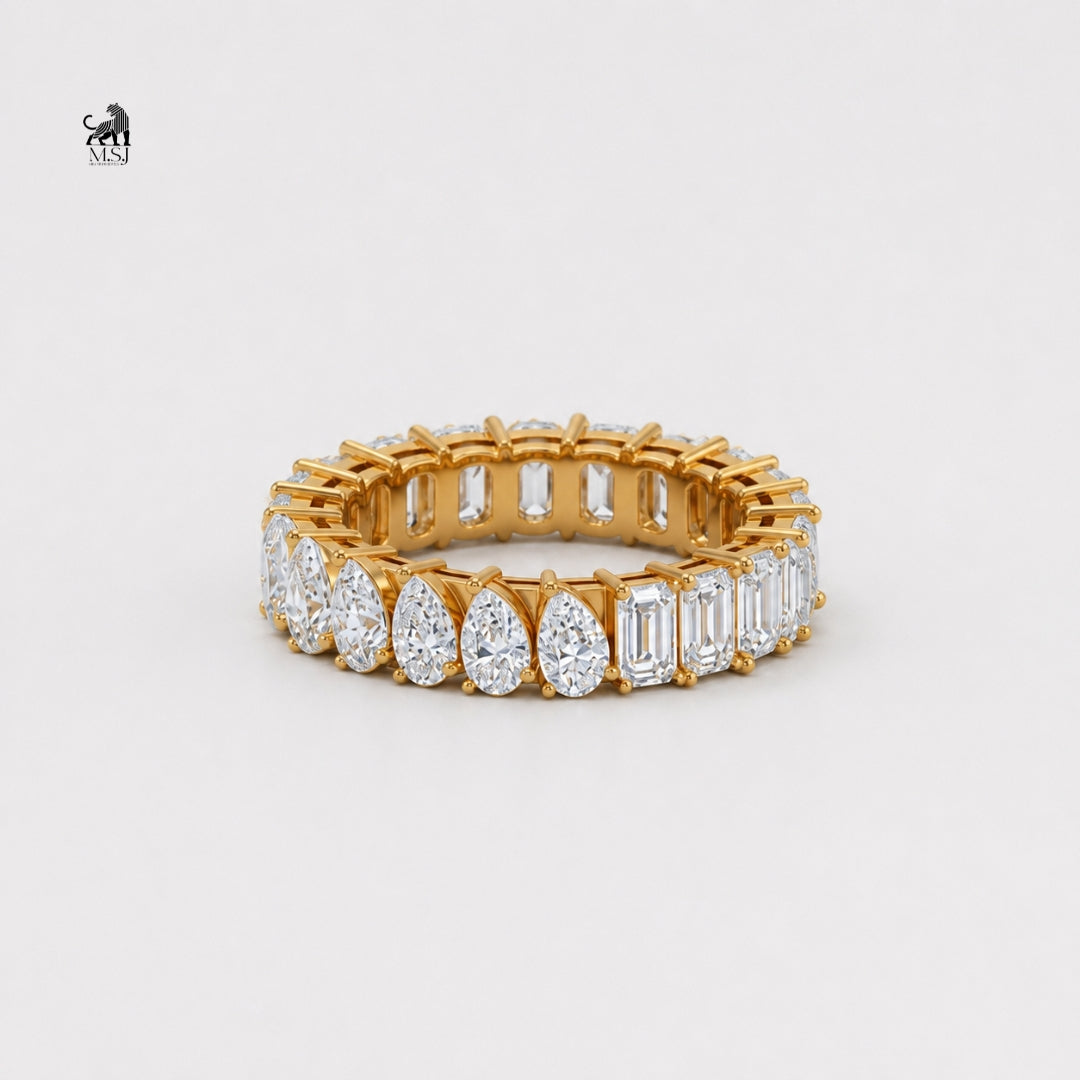 Duo-Cut Pear & Emerald Eternity Band