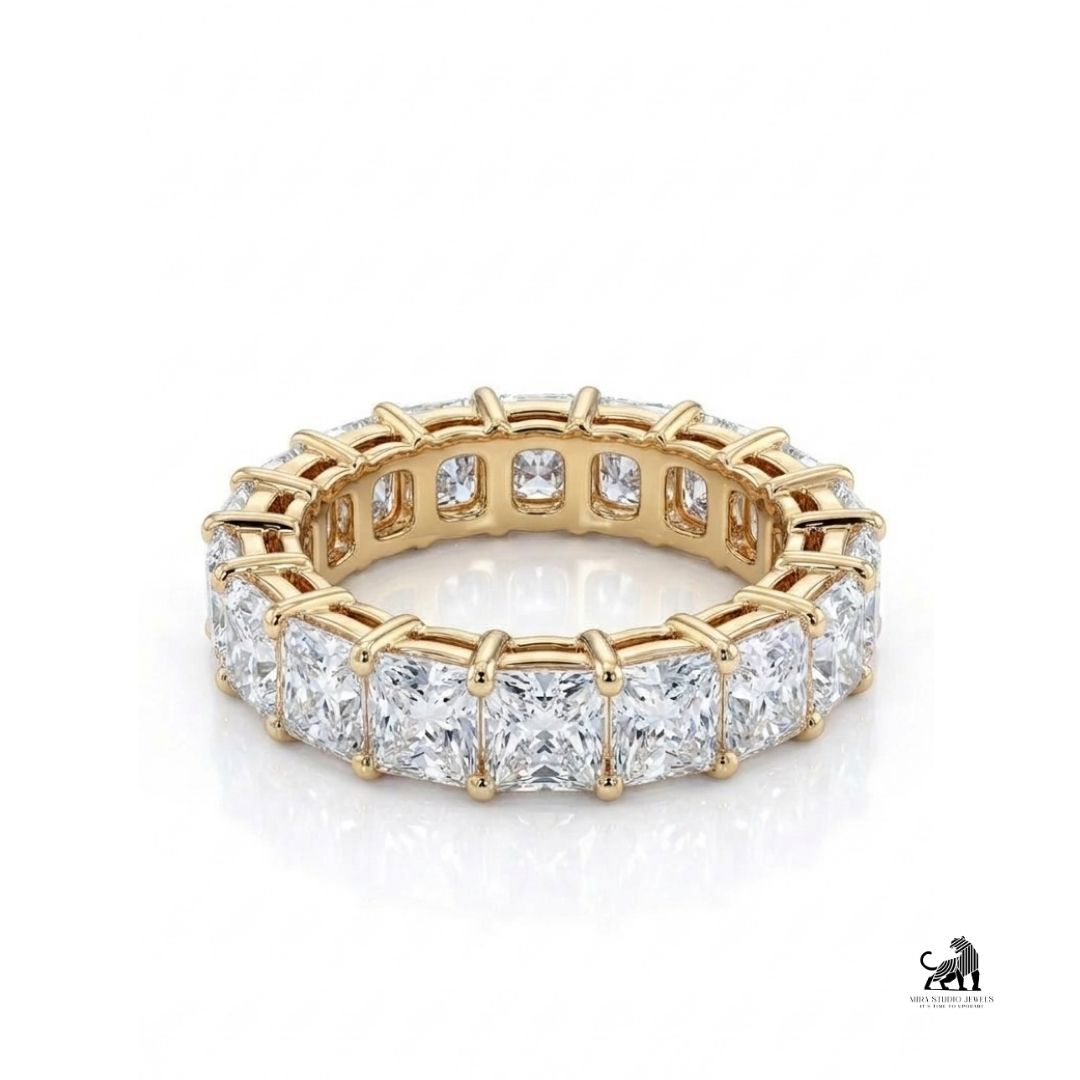 Princess Cut Diamond Eternity Ring in yellow gold