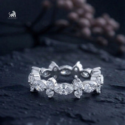Marquise & Round Diamond Eternity Ring - lab-grown diamond ring, styled product photo