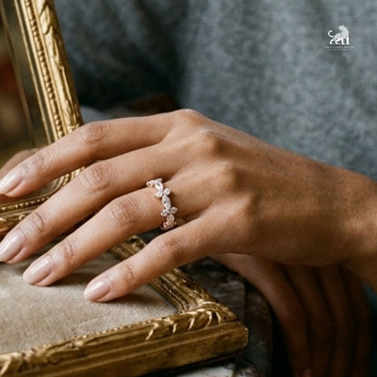 Marquise & Round Diamond Eternity Ring worn on a hand