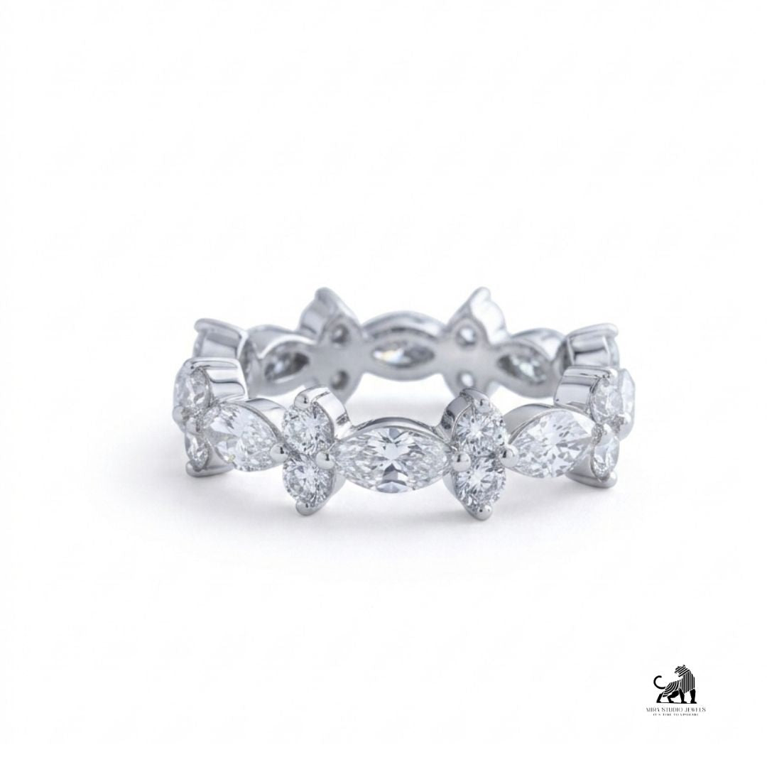 Marquise & Round Diamond Eternity Ring in white gold