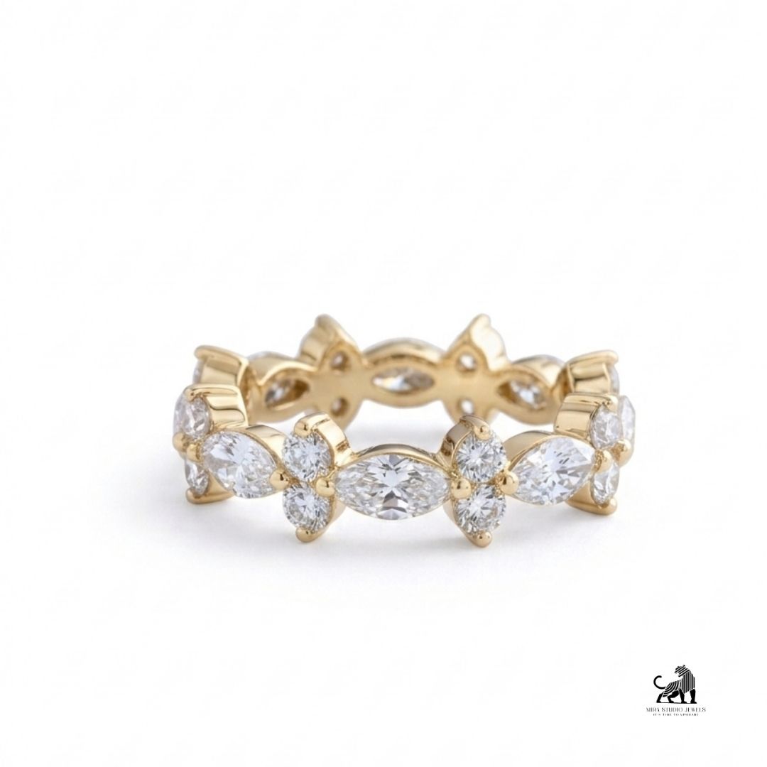 Marquise & Round Diamond Eternity Ring in yellow gold