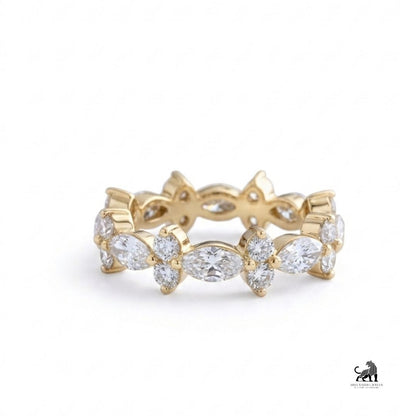 Marquise & Round Diamond Eternity Ring in yellow gold