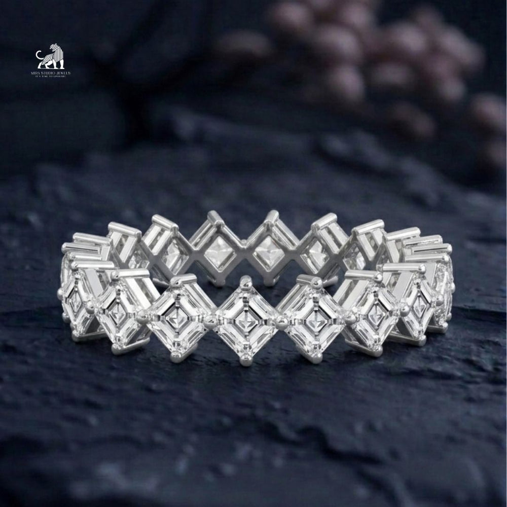 Asscher Cut Diamond Eternity Ring - lab-grown diamond ring, styled product photo