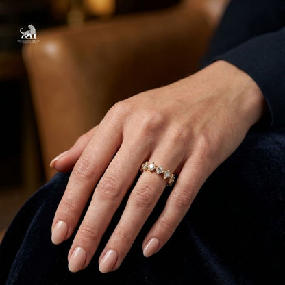Asscher Cut Diamond Eternity Ring worn on a hand
