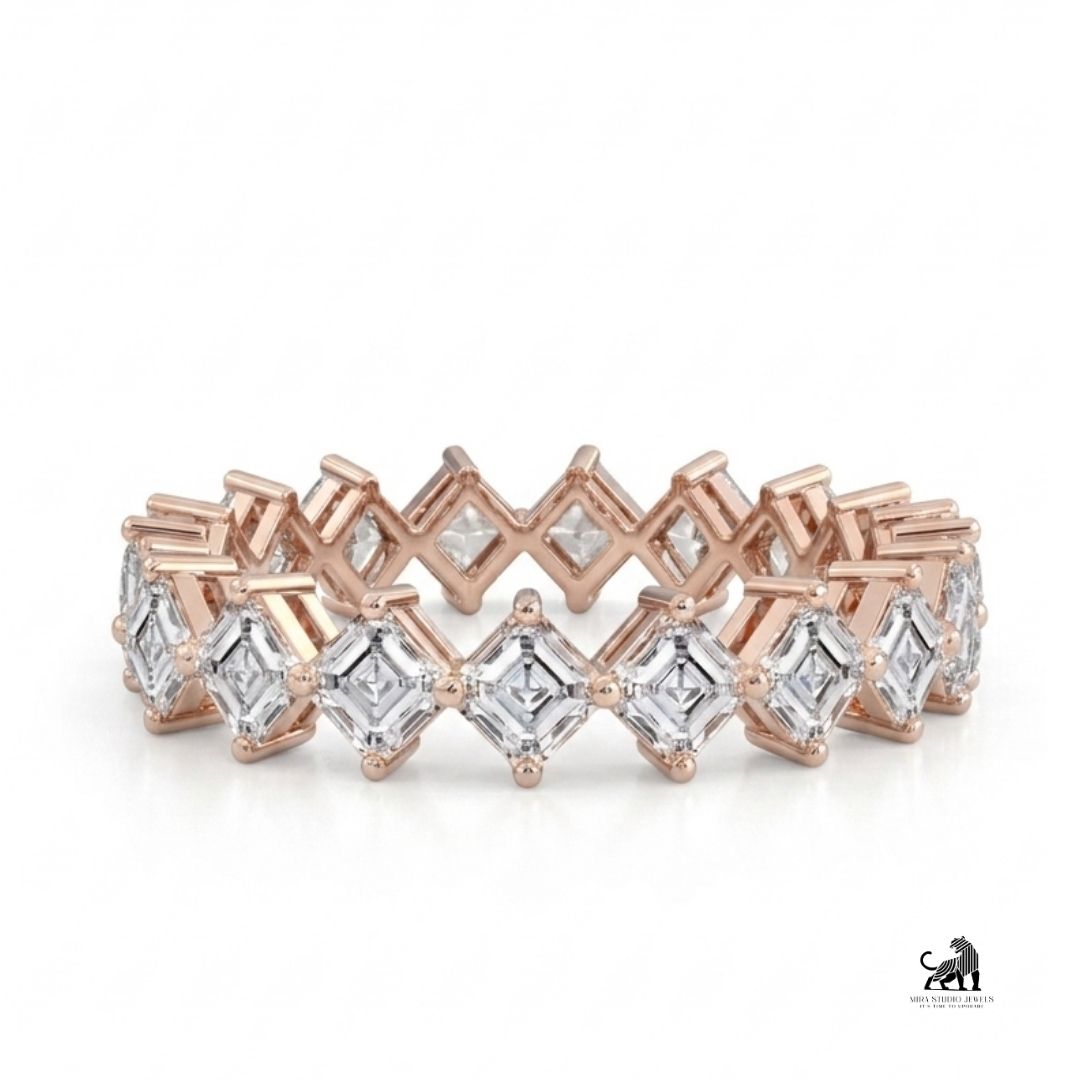 Asscher Cut Diamond Eternity Ring in rose gold